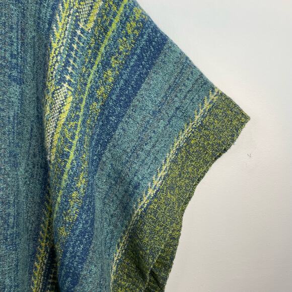 J Jill Cotton Wool Fair Isle Nordic Classic Poncho Sweater Blue Green One Size - Picture 5 of 10